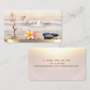 Carte De Visite Pierres Zen, Fleurs, Arbre en Or Rose Silhouette d