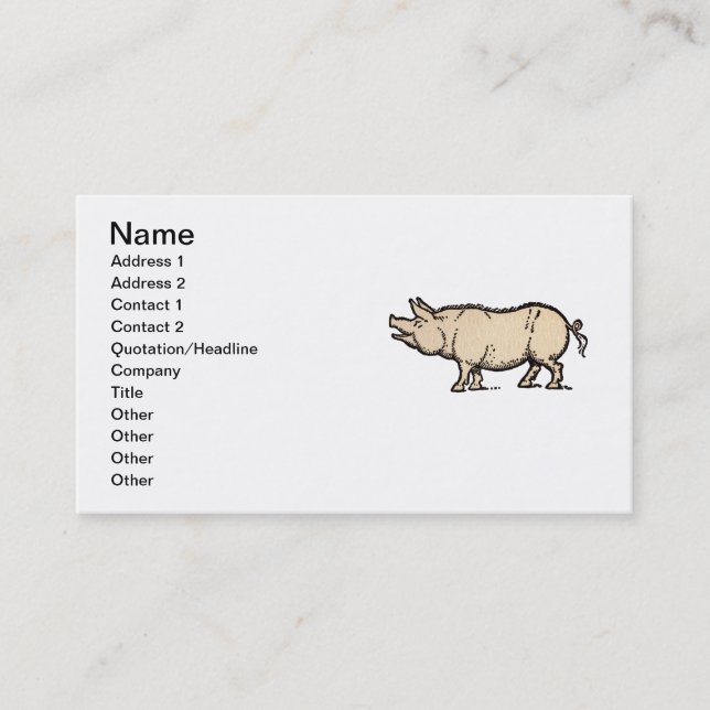 Carte De Visite Pig Antique Piggy Cute Illustration Vintage (Devant)