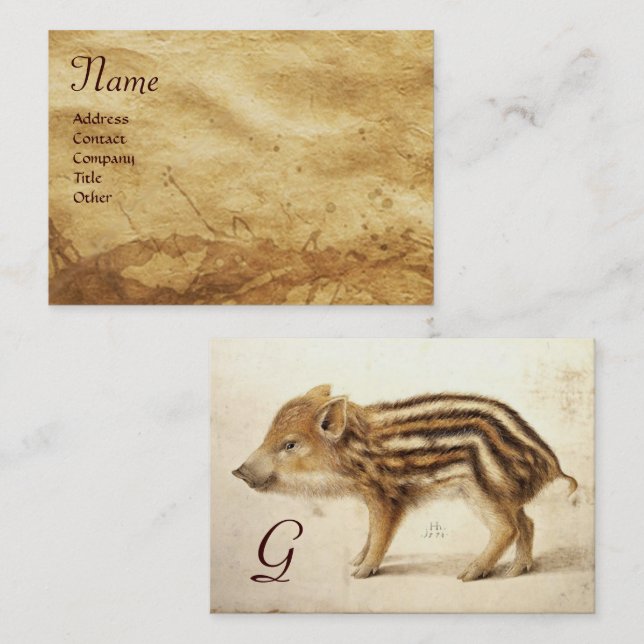 Carte De Visite PIGLET DE BARRE SAUVAGE Dessin animal Parchemin Mo (Devant / Derrière)