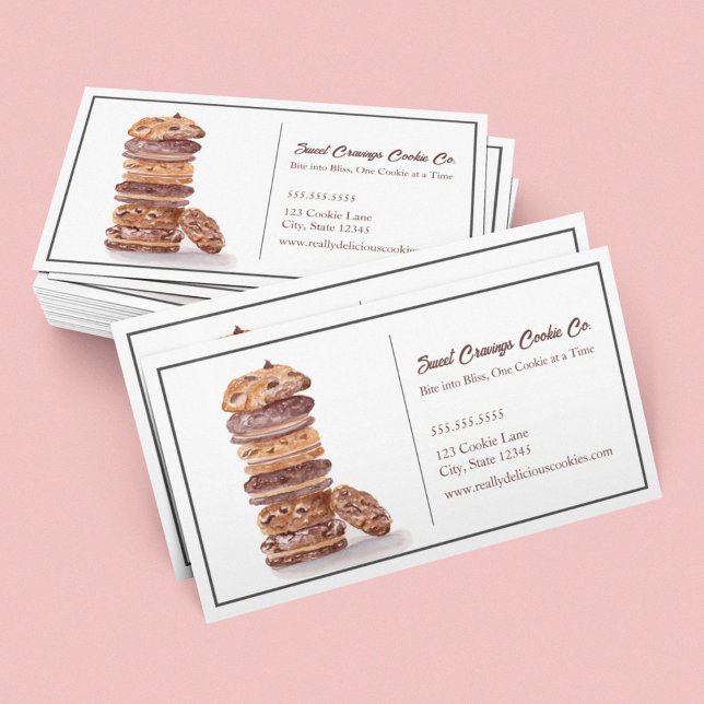 Carte De Visite Pile de biscuits à l'aquarelle Boulangerie (Créateur téléchargé)