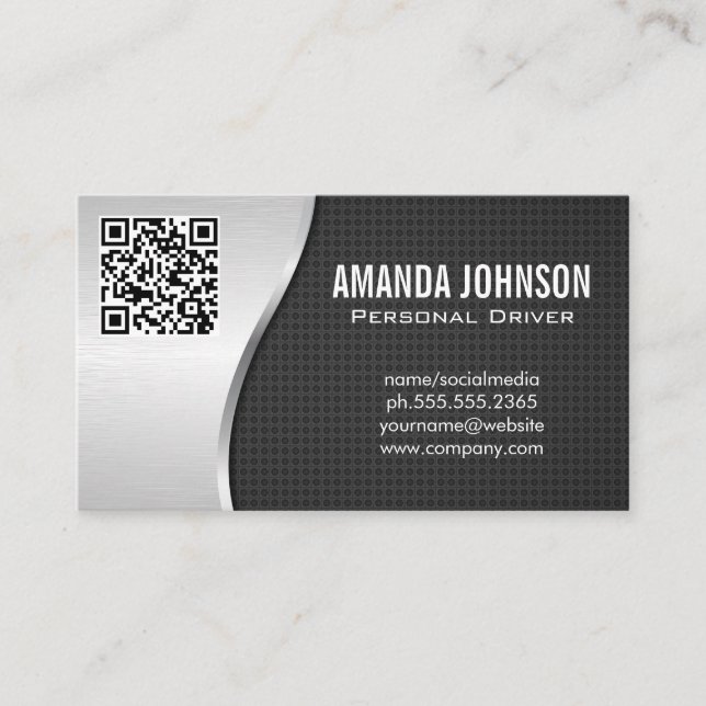 Carte De Visite Pilote | Arrière - plan métallique | Code QR (Devant)