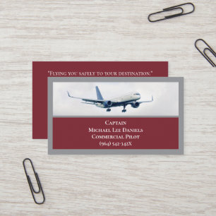 Carte De Visite Pilote d'avion commercial Red Wine