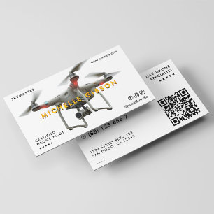 Carte De Visite Pilote de drone Opérateur UAV moderne QR blanc