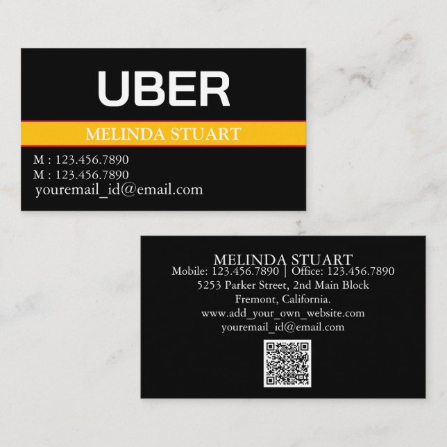 Carte De Visite Pilote Uber personnalisé moderne (Devant / Derrière)