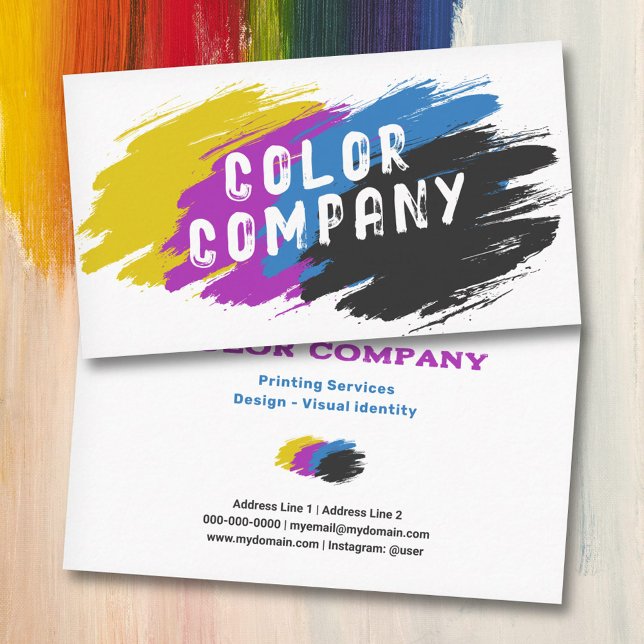 Carte De Visite Pinceau de couleur éclaboussé - Services d'impress (Color Brush Splash - Printing Services Business Card)