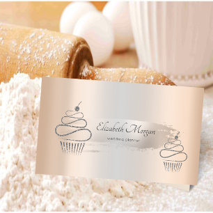 Carte De Visite Pinceau élégant argenté, cupcakes scintillants