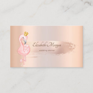 Carte De Visite Pinceau Élégant Rose Gold, Flamants Roses