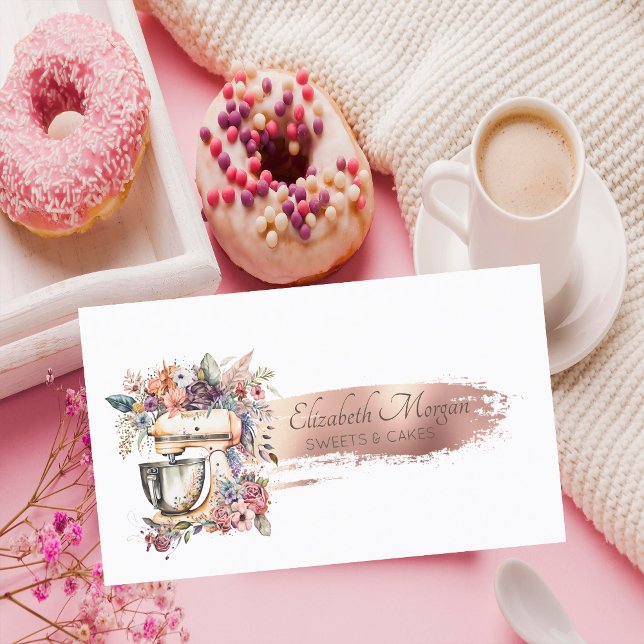 Carte De Visite Pinceau Pâtisserie Outils main Mélangeur floral (Créateur téléchargé)