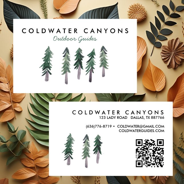 Carte De Visite Pine Trees Outdoorsy Camp Randonnée Aventure QR Co (Pine Trees Outdoorsy Camp Hike Adventure QR Code Business Card
)
