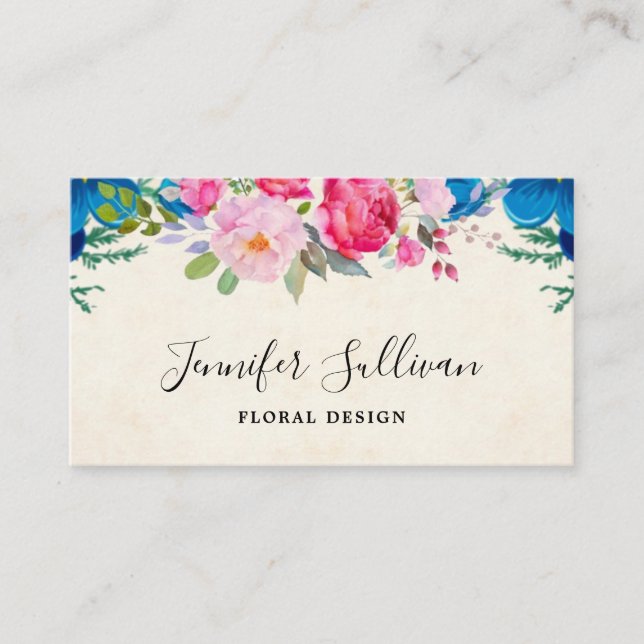 Carte De Visite Pink and Blue Joli Flower Border Professionnel (Devant)