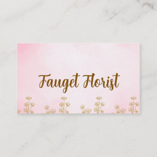Carte De Visite pink and gold cute watercolor floral business card