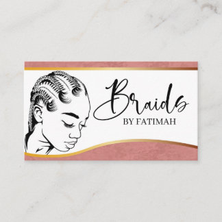 Carte De Visite Pink and Gold Moderne Hair Braiing Salon Business