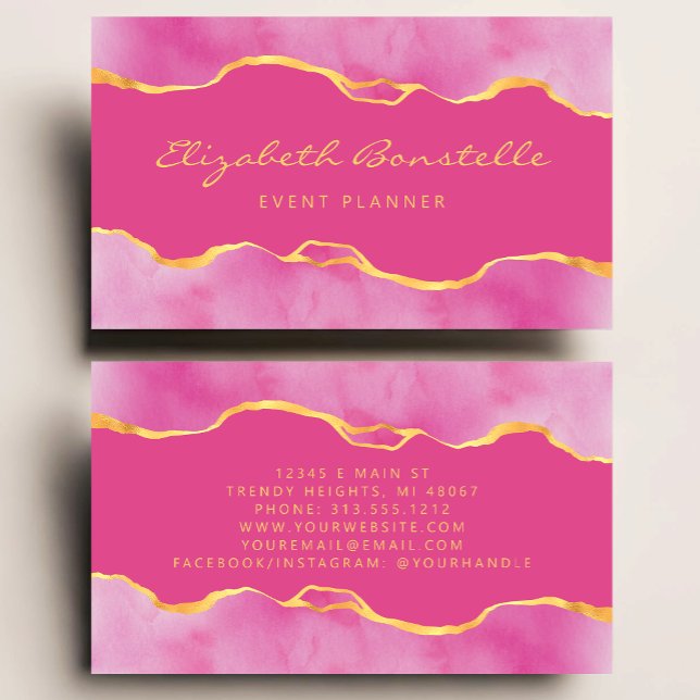 Carte De Visite Pink Aquarelle Or Foil Luxe (Créateur téléchargé)