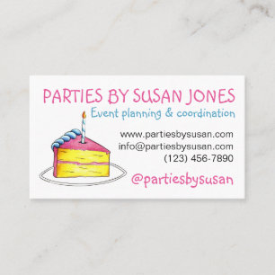 Carte De Visite Pink Birday Cake Slice Party Planificateur d'événe