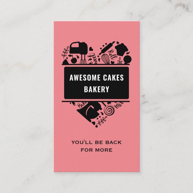 Carte De Visite Pink Black boulangerie Gâteaux biscuits pâtisserie (Devant)