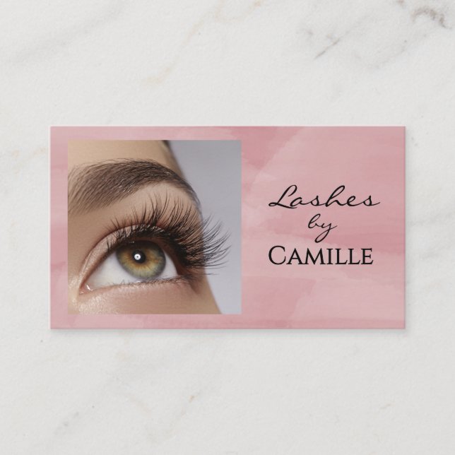 Carte De Visite Pink Black Script Photo Lashes Business Card (Devant)