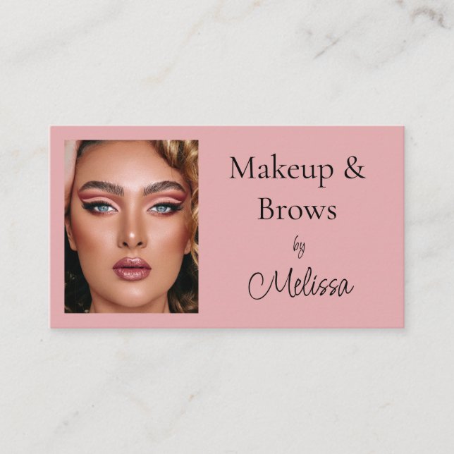 Carte De Visite Pink Black Script Photo Makeup and Brows (Devant)