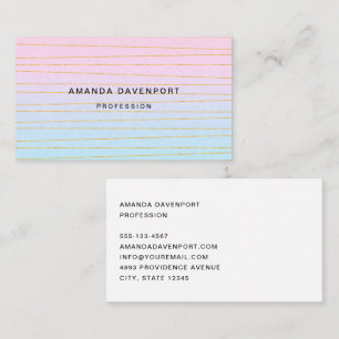 Carte De Visite Pink Blue Pastel dégradé avec Gold Lines