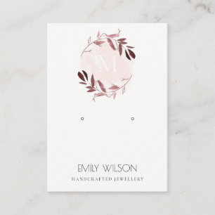 CARTE DE VISITE PINK BLUSH FOLIAGE MONOGRAM EARRING DISPLAY LOGO