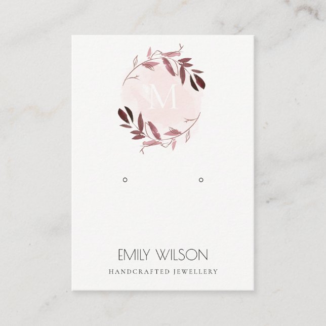 CARTE DE VISITE PINK BLUSH FOLIAGE MONOGRAM EARRING DISPLAY LOGO (Devant)