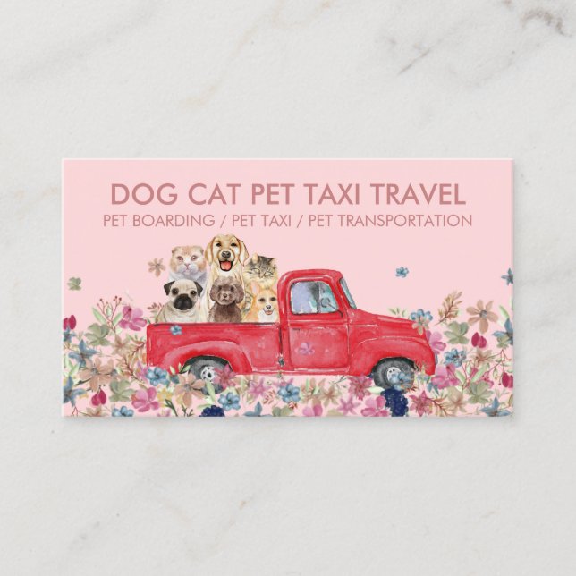Carte De Visite Pink Boarding Truck Flowers Chiens Chats Animaux (Devant)