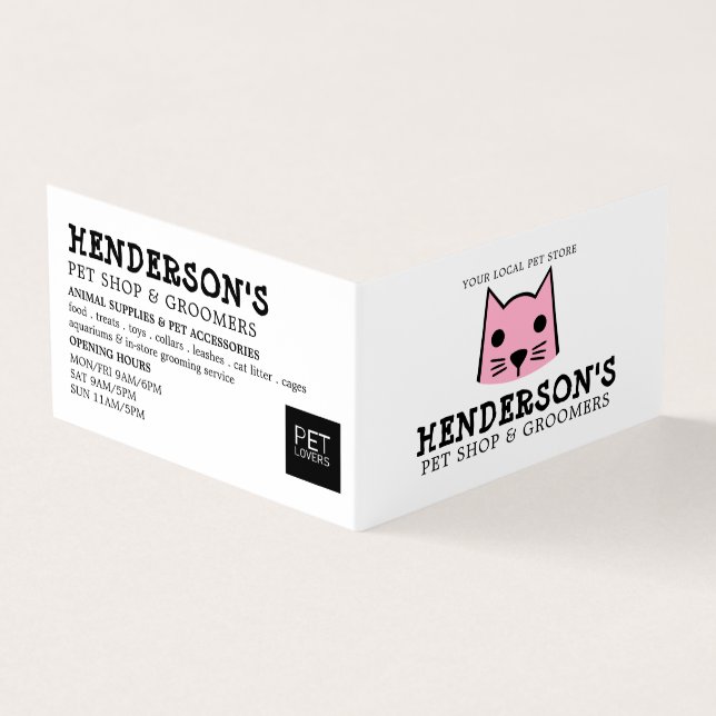 Carte De Visite Pink Cat, Pet Store & Groomers Détails (Extérieur)