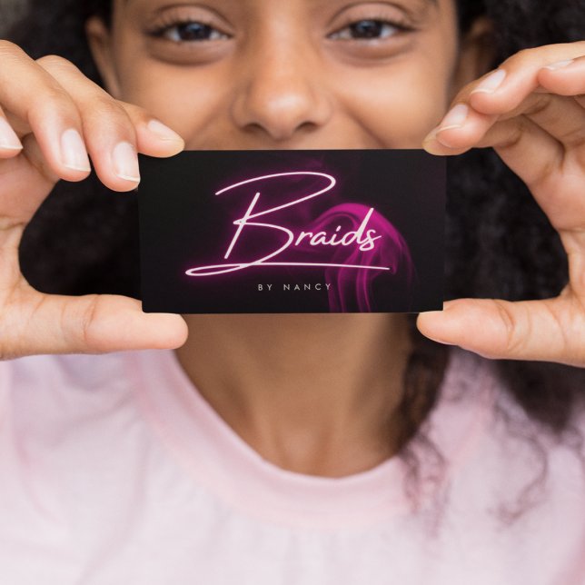 Carte De Visite Pink chaud et tresses fumées Script manuscrit (Créateur téléchargé)