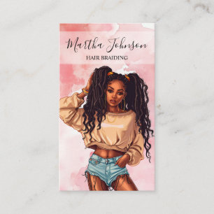 Carte De Visite Pink Chic Afro American Braids Braiding QR Code