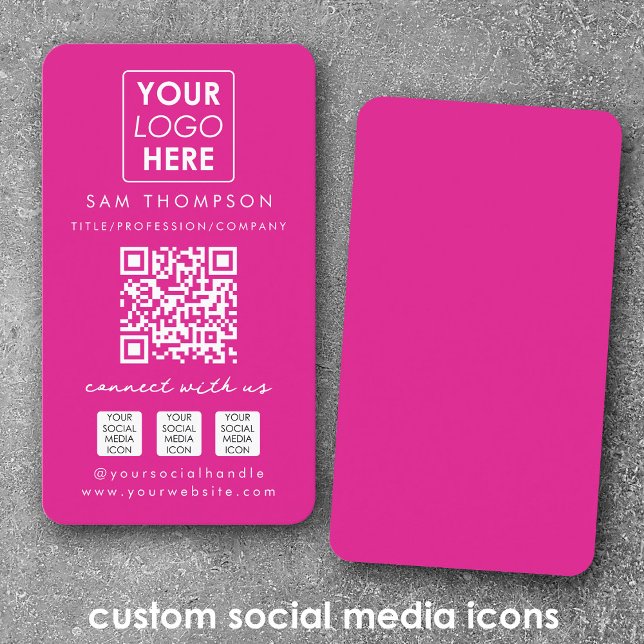 Carte De Visite Pink Connect with Us Social Media QR Code Logo (Pink Connect with Us Social Media QR Code Logo Business Card)