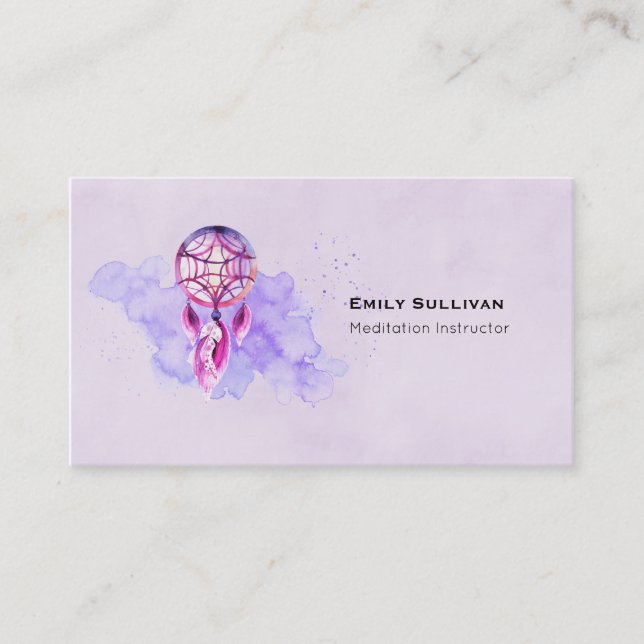 Carte De Visite Pink Dreamcatcher On Purple Watercolor (Devant)