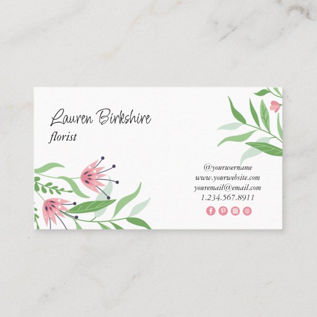 Carte De Visite Pink Floral Business Card (Dos)