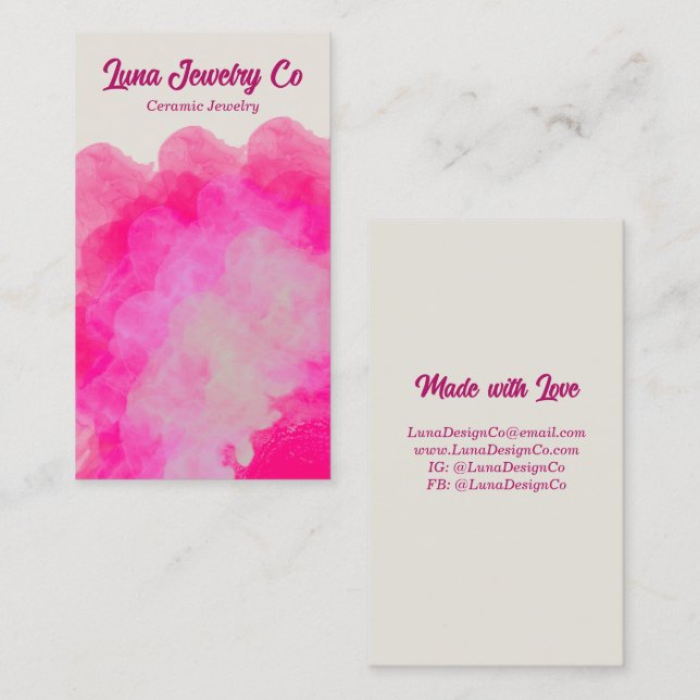 Carte De Visite Pink Flower Burst Jewelry Craft Business Card (Devant / Derrière)