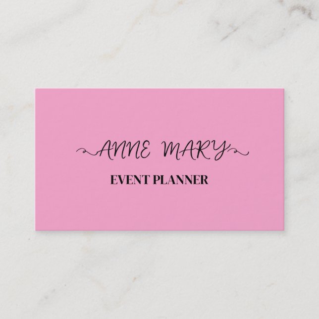 Carte De Visite Pink Girly Calligraphy Event Planner Simple tendan (Devant)