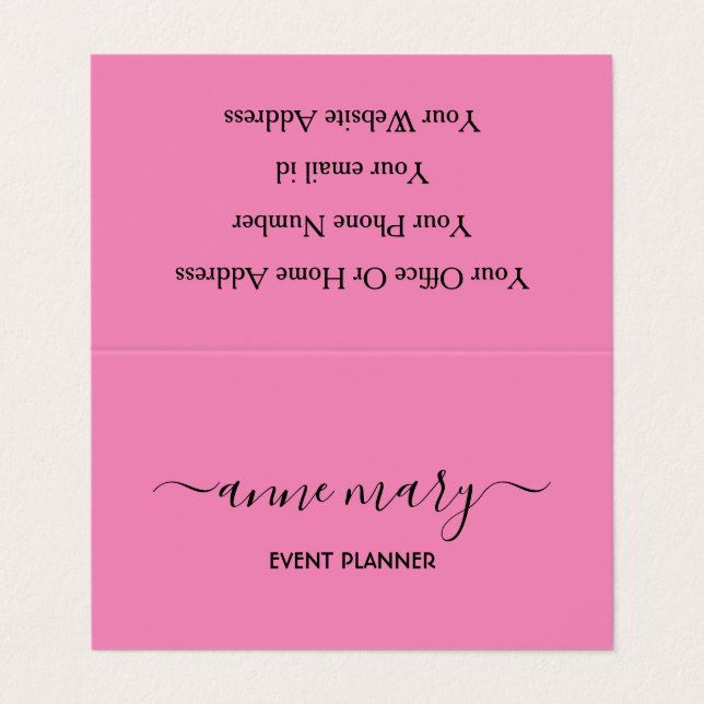 Carte De Visite Pink Girly tendance Calligraphy Event Planner Cool (Extérieur déplié)