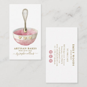 Carte De Visite Pink Gold Baker Aquarelle boulangerie pâtisserie C