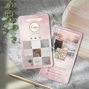 Carte De Visite Pink & Gold Instagram Photo Collage double face