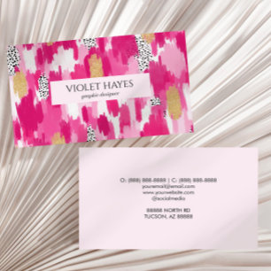 Carte De Visite Pink Gold Noir Polka Pot Brush