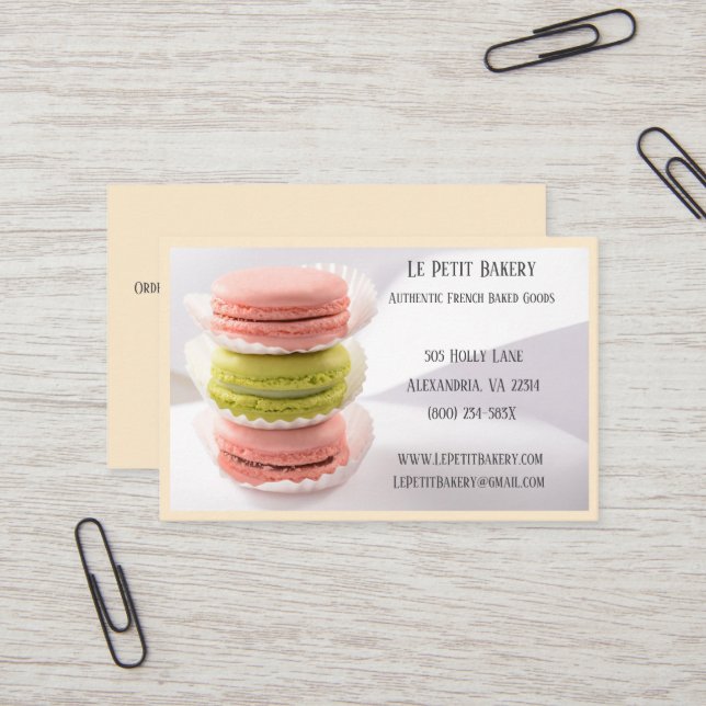 Carte De Visite Pink Green Bakery Baker Pâtisserie Chef Macaron (Devant/Arrière en situation)