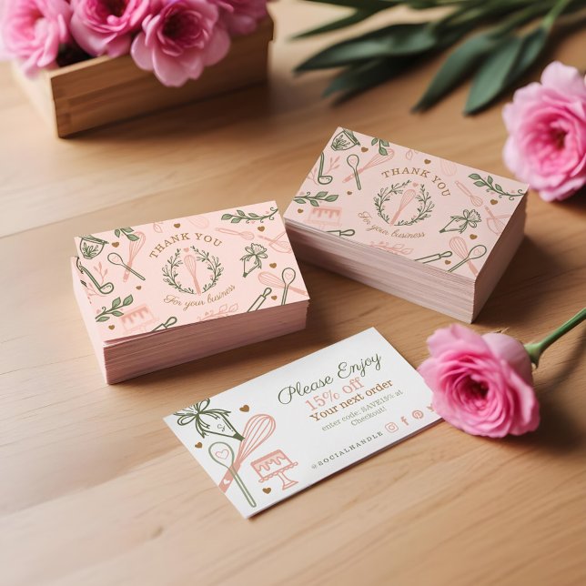 Carte De Visite Pink & Green Baking & Cuisine Ustensile Merci (by Moodthology Papery
Pink & Green Baking & Cooking Utensil Thank You Business Card)