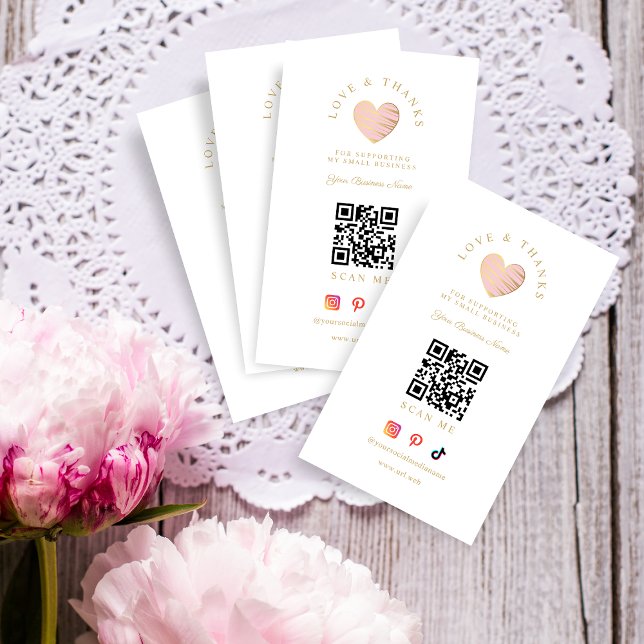 Carte De Visite Pink Heart Love & Thanks Supporting Small Business (Créateur téléchargé)