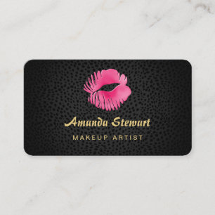 Carte De Visite Pink Lip Gloss Kiss Black Cheetah maquillage Artis