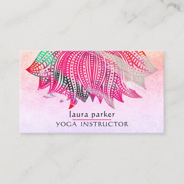 Carte De Visite Pink Lotus Mandala Yoga Trainer Méditation Rétro (Devant)
