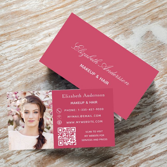 Carte De Visite Pink magenta photo code qr élégant (Créateur téléchargé)