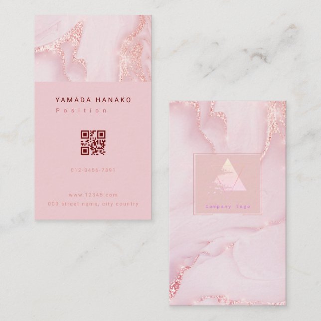 Carte De Visite Pink marble QR business card (Devant / Derrière)