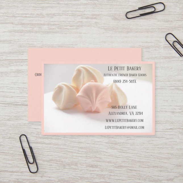 Carte De Visite Pink Merengue Boulangerie Pâtisserie Pâtisserie Cu (Devant/Arrière en situation)