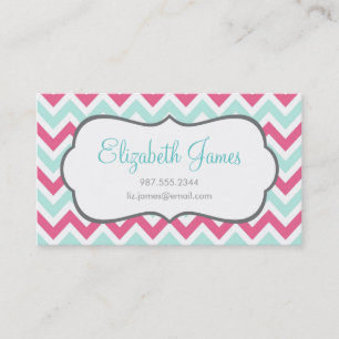 Carte De Visite Pink & Mint Coloré Chevron Stripes