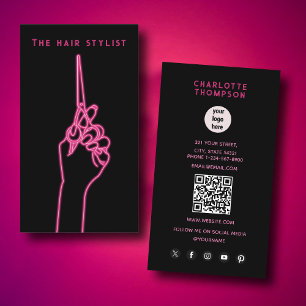 Carte De Visite Pink Neon Business Logo Coiffeur Coiffeur Liste d'