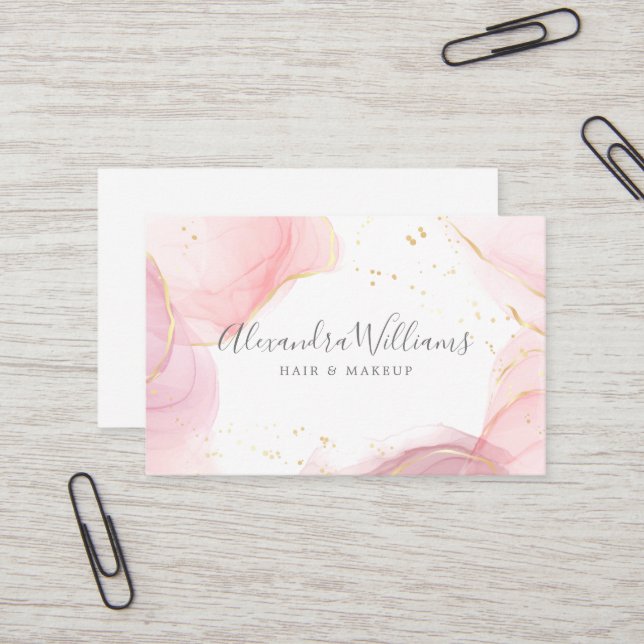 Carte De Visite Pink Or Art Moderne Liquide Aquarelle d'affaires C (Devant/Arrière en situation)