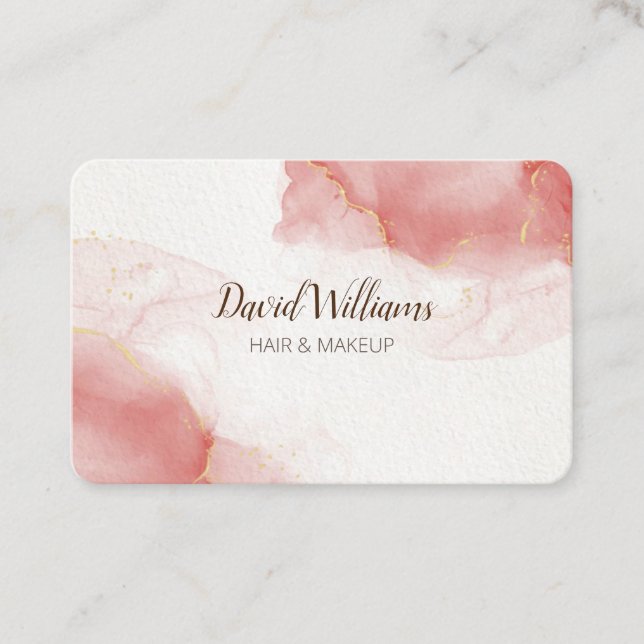 Carte De Visite Pink Or Art Moderne Liquide Aquarelle d'affaires C (Devant)