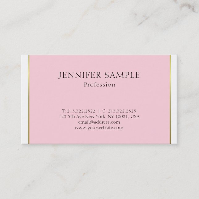 Carte De Visite Pink Or Moderne Sophistiqué Plaine tendance Luxe (Devant)